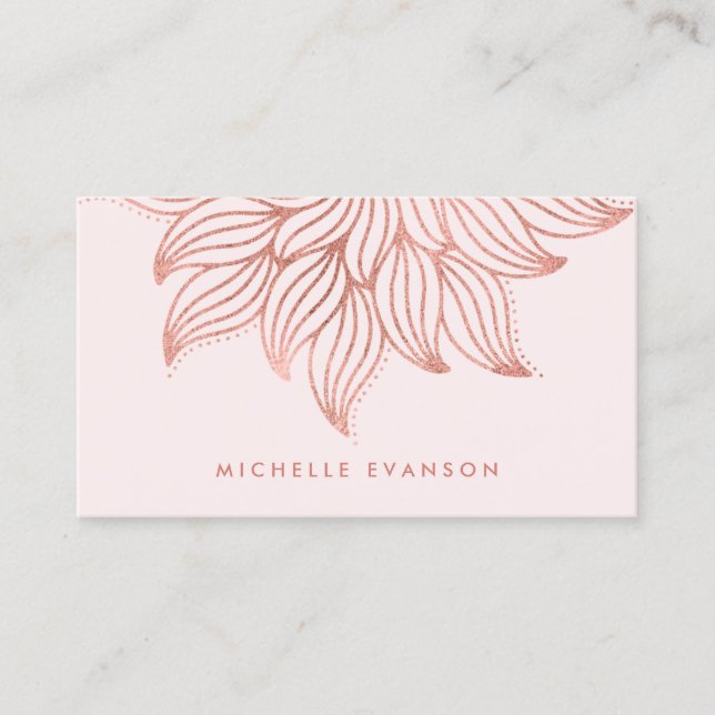 Pretty Rose Gold Mandala Yoga Teacher Blush Pink Business Card (Front)