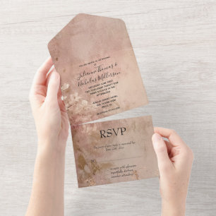 Pretty Rose Gold Paint Floral All In One Invitation