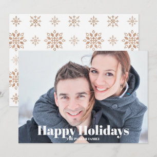 Pretty Rose Gold Snowflake Photo Holiday Card