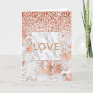 Pretty Rose Gold White Glitzy Marble Glitter   Card