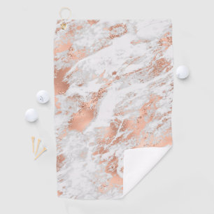 Pretty Rose Gold White Glitzy Marble Golf Towel