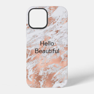 Pretty Rose Gold White Glitzy Marble iPhone 12 Case