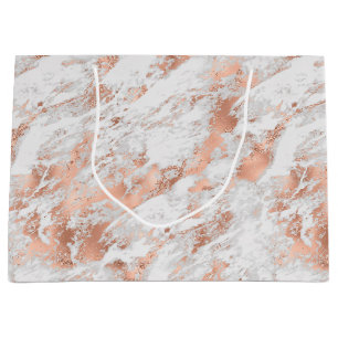Pretty Rose Gold White Glitzy Marble  Large Gift Bag