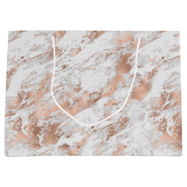 Pretty Rose Gold White Glitzy Marble  Large Gift Bag (Front)