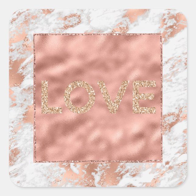 Pretty Rose Gold White Glitzy Marble     Square St Sticker (Front)