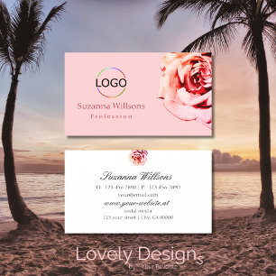 Pretty Rose on Plain Light Pink with Logo Simple Business Card