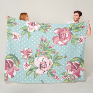 Pretty rose pattern with polka dots background fleece blanket