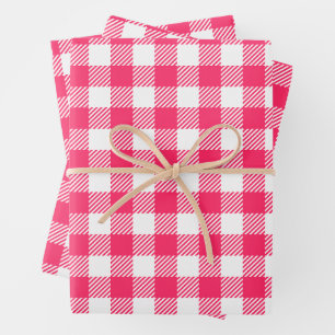 Pretty Rose Pink and White Buffalo Plaid Gingham Wrapping Paper Sheet