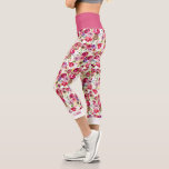 Pretty Rose Pink Floral Chic Girly Monogram Capri Leggings<br><div class="desc">Beautiful bright magenta and light pink rose floral monogram capri leggings for a girl who loves cute peony flower patterns. Perfectly feminine and pretty pants for exercising or going out for a walk.</div>