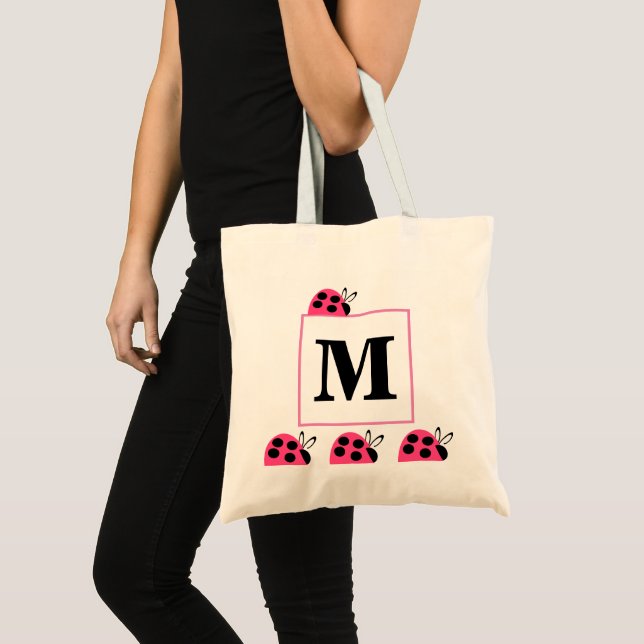 Pretty Rose Pink Ladybugs Personalised Tote Bag (Front (Product))