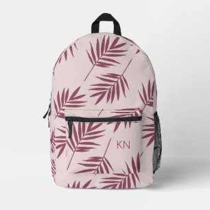 Pretty Rose Pink Leave Pattern Monogram Initials Printed Backpack