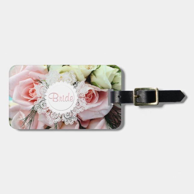 Pretty Roses Custom Bride's Luggage Tag (Front Horizontal)