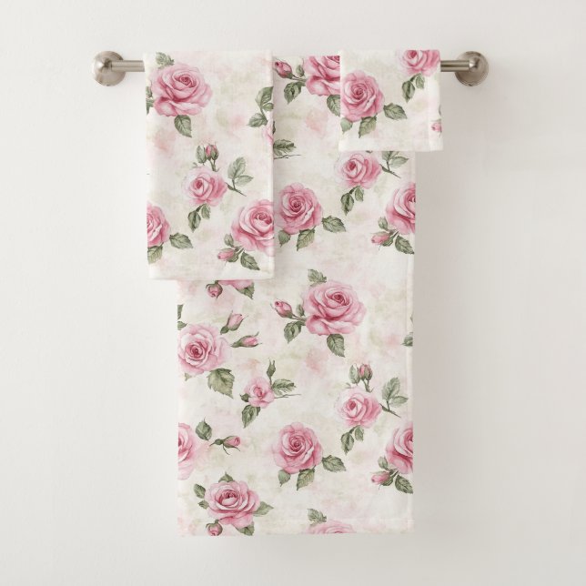 Pretty Roses Floral Pink   Bath Towel Set (Insitu)