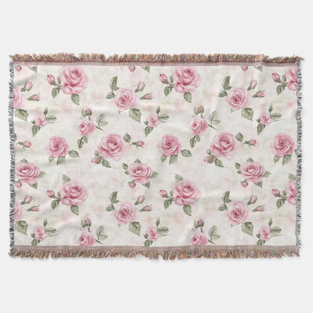 Pretty Roses Floral Pink Christmas Throw Blanket (Front)