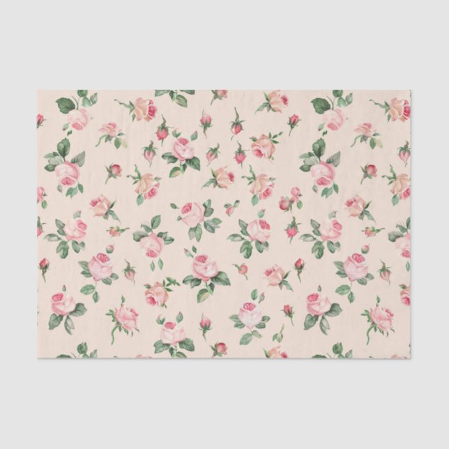 Pretty Roses Floral Pink Peach Cream Bridal Shower Tissue Paper (Front)