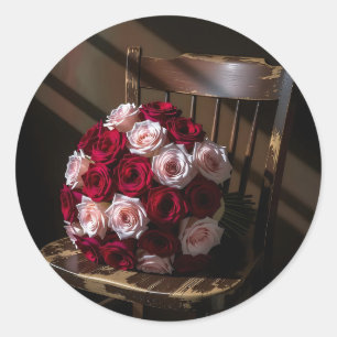 Pretty Roses on a Rustic Chair   Classic Round Sticker