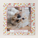 Pretty Roses Pet Photo Puzzle<br><div class="desc">Original artwork of watercolor roses in coral, pink, and yellow frame a photo of your sweet pet! This rose themed floral design is classy and cute and provides for a challenging puzzle experience. Add a name and celebrate your pet with this pretty design.</div>