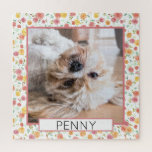 Pretty Roses Pet Photo Puzzle<br><div class="desc">Original artwork of watercolor roses in coral, pink, and yellow frame a photo of your sweet pet! This rose themed floral design is classy and cute and provides for a challenging puzzle experience. Add a name and celebrate your pet with this pretty design.</div>