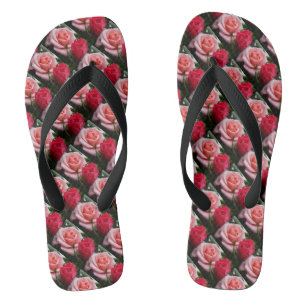 Pretty Roses Pink Red Floral Pattern Jandals