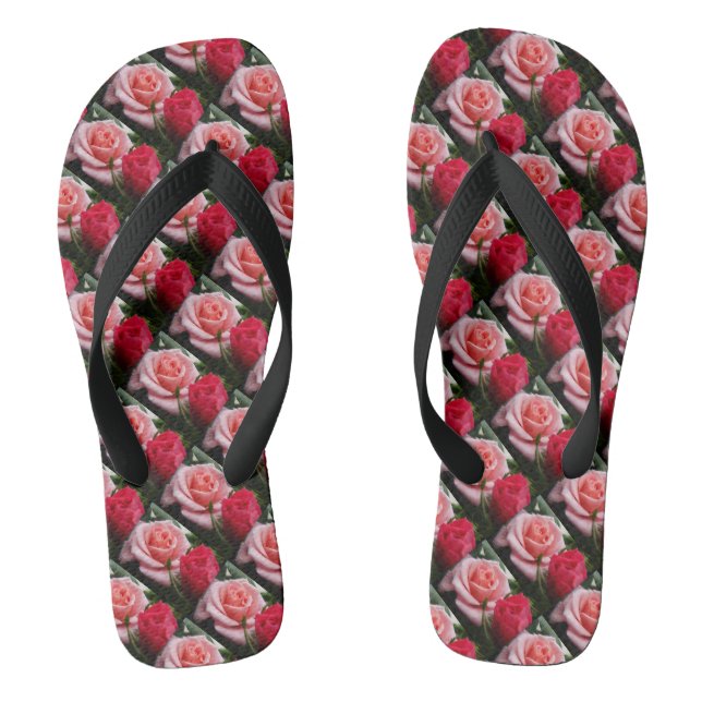 Pretty Roses Pink Red Floral Pattern Jandals (Footbed)