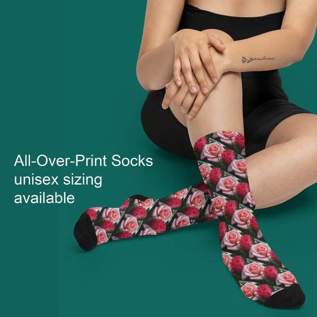 Pretty Roses Pink Red Floral Pattern Socks (Pretty Roses Pink Red Floral Pattern Socks)