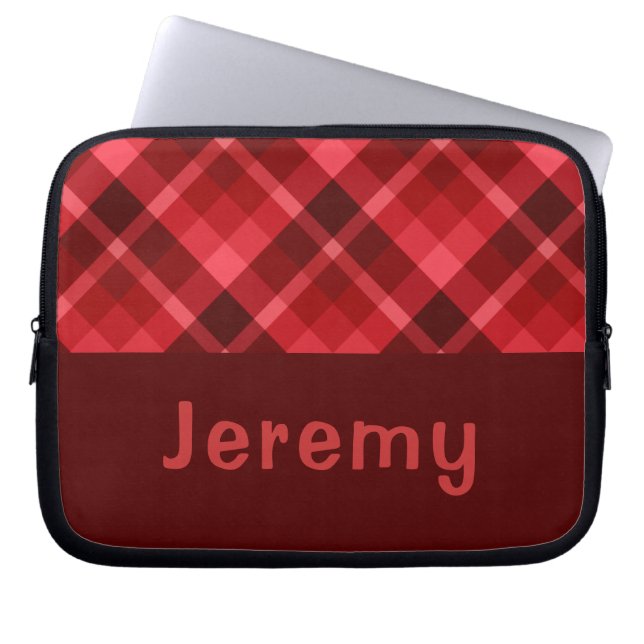 Pretty Ruby Red Plaid Monogram Laptop Sleeve (Front)