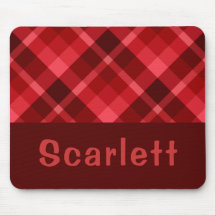 Pretty Ruby Red Plaid Monogram Mousepad