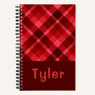 Pretty Ruby Red Plaid Monogram Spiral Notebook