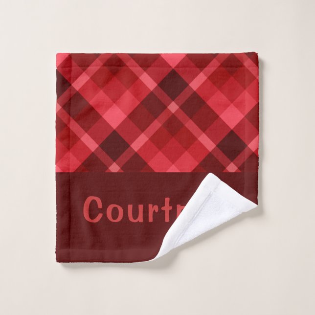 Pretty Ruby Red Plaid Monogram Washcloth Wash Cloth (Wash Cloth)