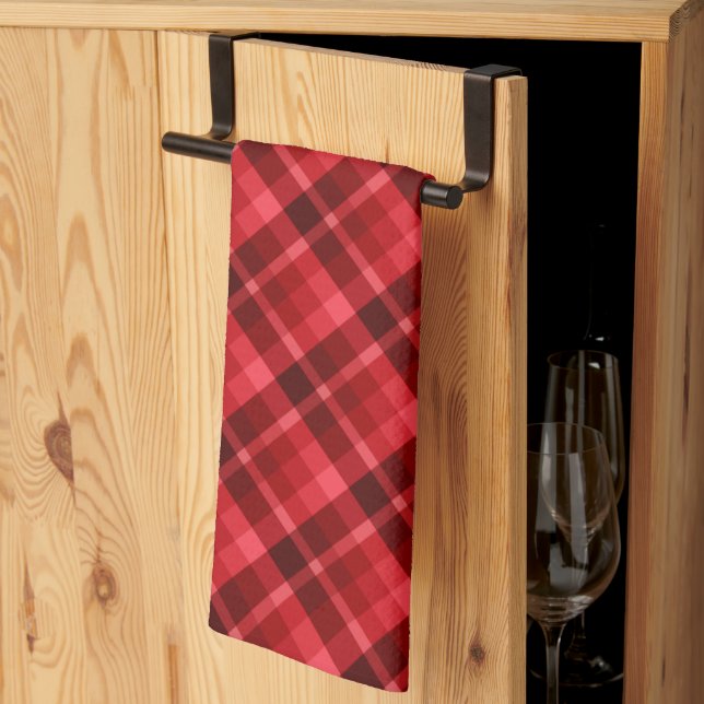 Pretty Ruby Red Plaid Pattern Kitchen Towel (Thirds Fold)