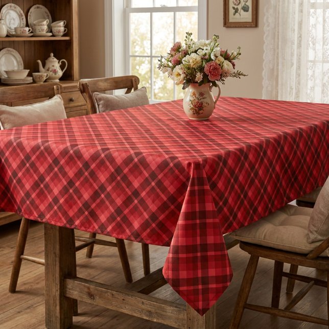Pretty Ruby Red Plaid Pattern Medium Tablecloth (Pretty Ruby Red Plaid Pattern Medium Tablecloth)