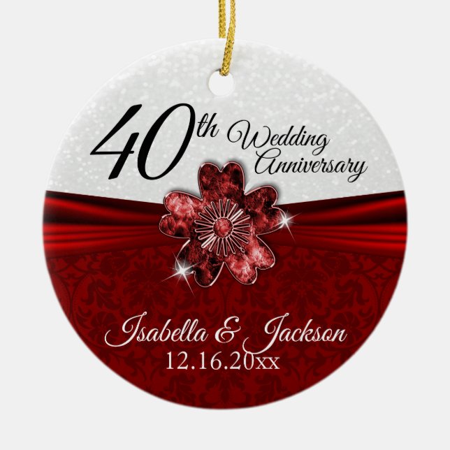 Pretty Rudy Flower Anniversary Keepsake Ceramic Tree Decoration (Front)