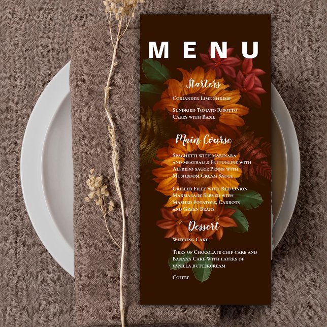 Pretty Rustic Burnt Orange Floral Wedding Party Menu (Pretty Rustic Burnt Orange Floral Wedding Party Menu)