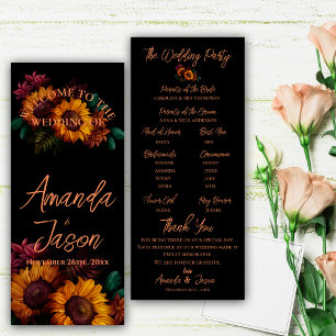 Pretty Rustic Burnt Orange Floral Wedding Program Invitation