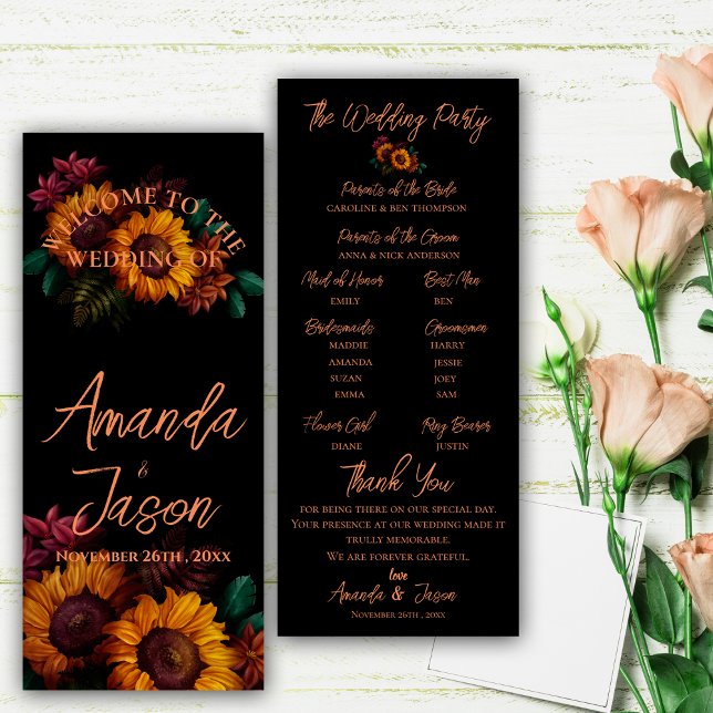 Pretty Rustic Burnt Orange Floral Wedding Program Invitation (Pretty Rustic Burnt Orange Floral Wedding Program)