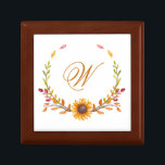 Pretty Rustic Fall Sunflower Monogram Gift Box<br><div class="desc">This pretty design is elegant and charming with its sunflower bouquet and rustic botanical accents in fall colours of red,  gold,  and green. Personalise this gift box with your monogram to make it extra special.</div>