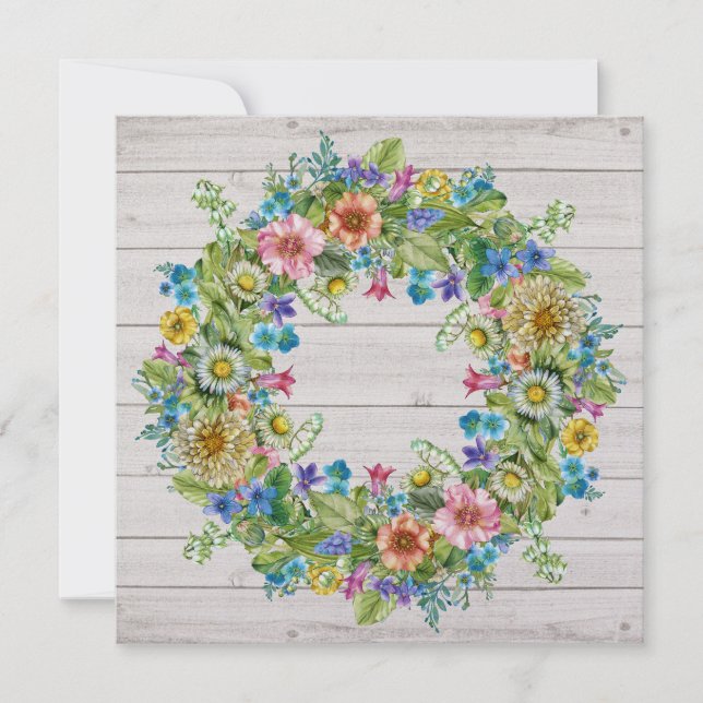 Pretty Rustic Floral Wreath Invitation (Front)