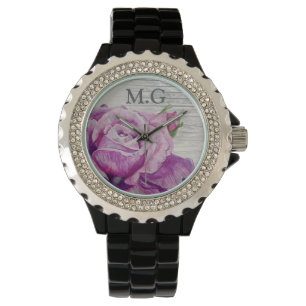 Pretty Rustic Rose Art Monogram Watch