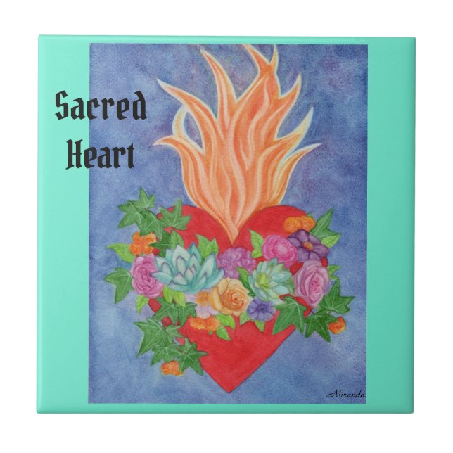 Pretty Sacred Heart Colourful TILE 4 x 4 (Front)