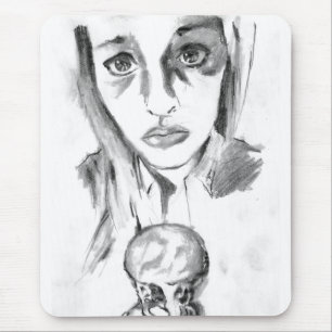 Pretty Sad Girl with Melting Ice Cream Cone Sketch Mouse Pad