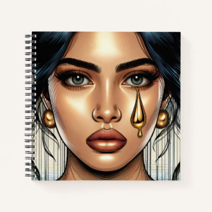 Pretty Sad Woman with Gold Tear Notebook
