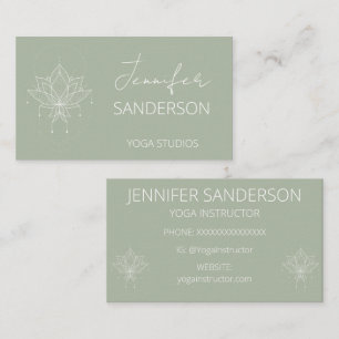 Pretty Sage Green Boho Floral Lotus Yoga Business Card