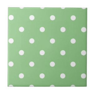 Pretty sage green decorative polka dots White Tile