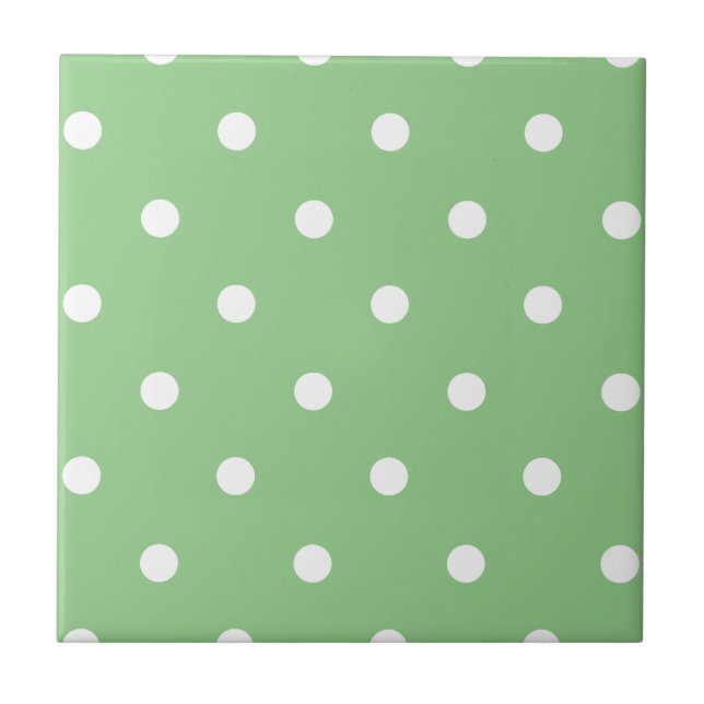 Pretty sage green decorative polka dots White  Tile (Front)