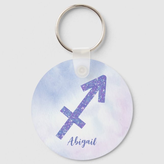 Pretty Sagittarius Astrology Sign Custom Purple Key Ring (Front)