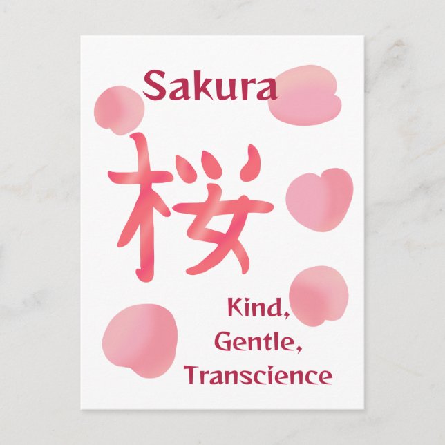 Pretty Sakura Kanji with Hanakotoba Postcard (Front)
