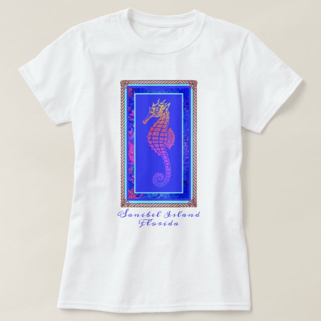 Pretty Sanibel Island Florida Colourful Seahorse T-Shirt (Design Front)