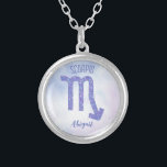 Pretty Scorpio Astrology Sign Personalised Purple Silver Plated Necklace<br><div class="desc">This pretty purple and lavender Scorpio necklace features your astrological sign from the Zodiac in a beautiful sparkle like the constellations. Customise this cute,  personalised gift with your name in beautiful cursive script for someone with a late October or early November birthday.</div>