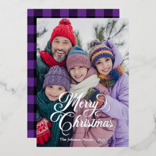 Pretty Script Black and Purple Buffalo Plaid Photo
