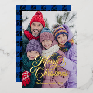 Pretty Script Black Deep Blue Buffalo Plaid Photo